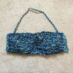 Blue Floral Bandeau Bikini Top, Large